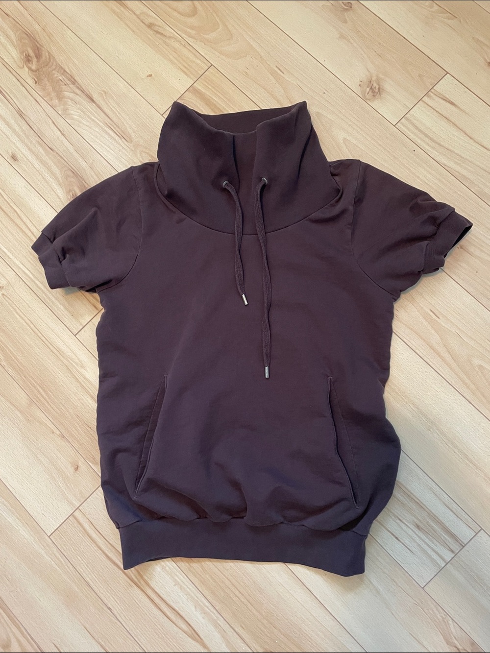 Wesc Short-Sleeve Funnel Neck Hoodie in Dark Brown
